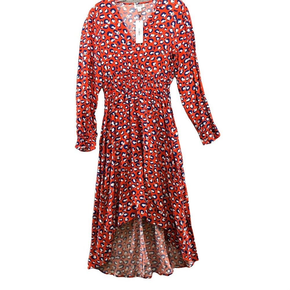 NWT Graceatwood The Drop Long Sleeve Midi Dress Sz S Red Leopard Print V-Neck